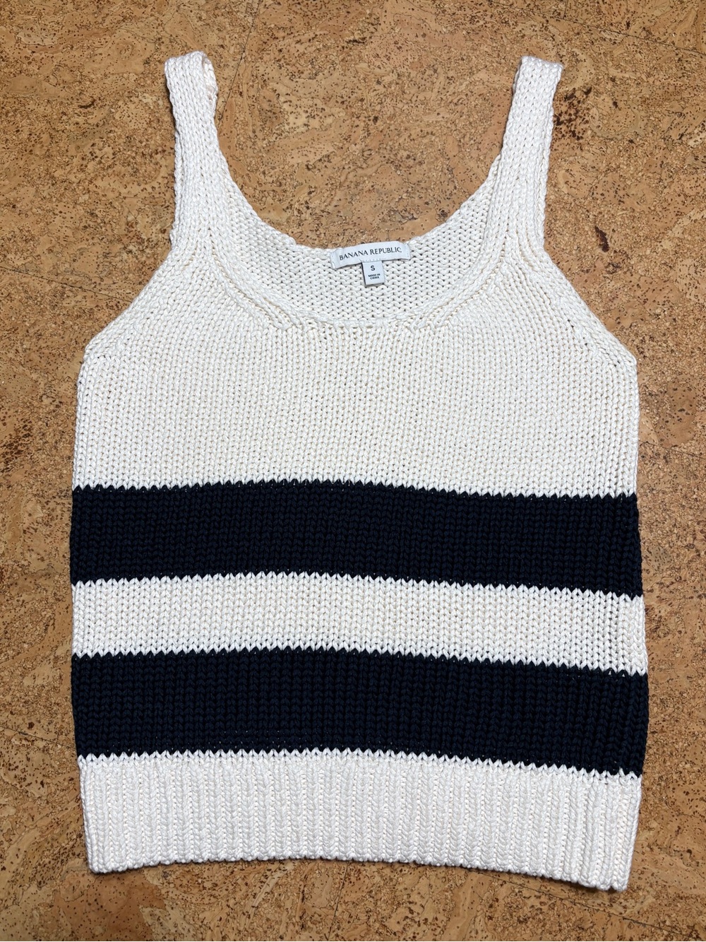 Banana Republic Cotton Striped Chunky Knit Sweater Tank In Off White & Navy Sz S